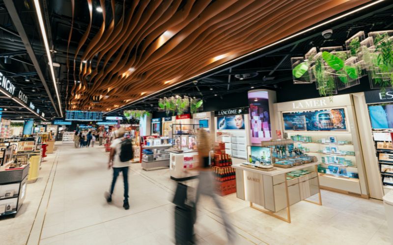 People walking through Perth Duty Free at Perth Airport T1 International 