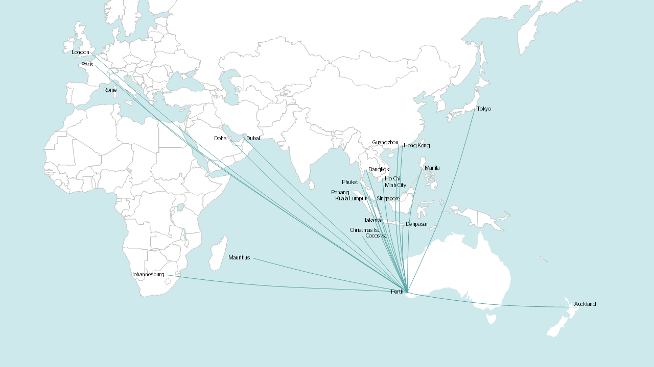 International routes available from Perth Airport